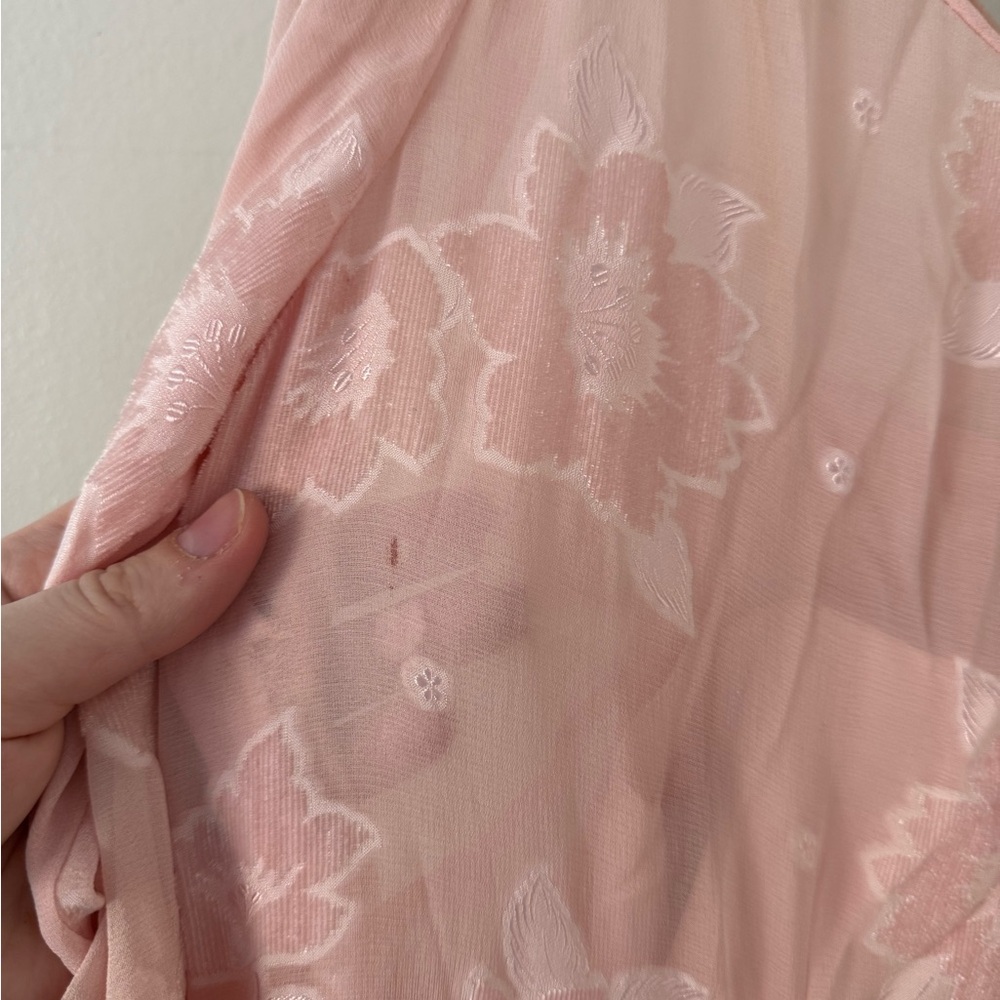 Vintage 80s Pink Silk Chiffon Frances Brewster Dress Sheer Floral Velvet Sz L/XL - Picture 15 of 15
